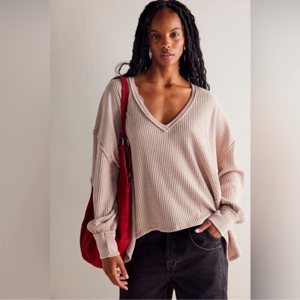 Free People Coraline Thermal Top Winter Bloom Tan XS